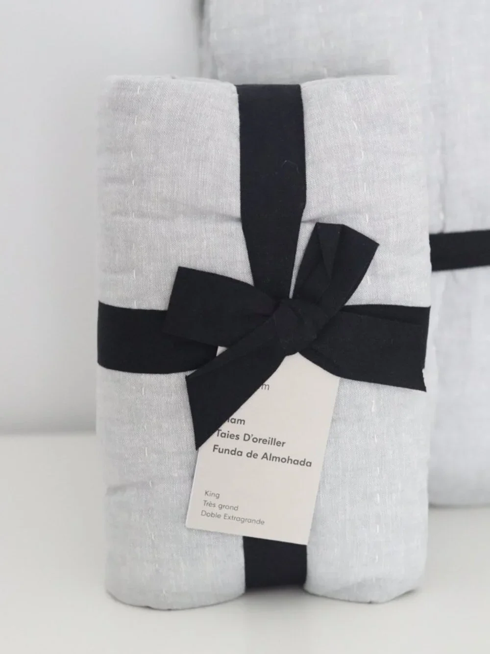 West Elm European Linen Cotton Pick Stitch Queen Quilt & King Shams Arctic Blue
